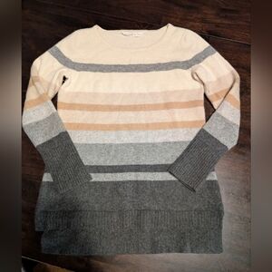 Athleta 100% Cashmere Striped Women's Sweater - Gray, Cream, Tan, Size Medium